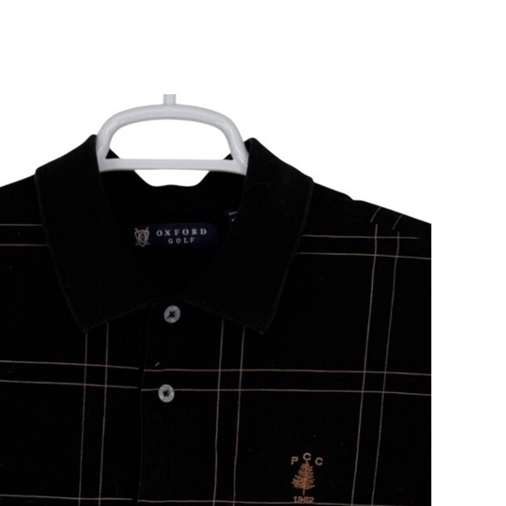 Oxford Golf Mens Black Windowpane Plaid Mercerized Cotton Polo Shirt Size M PCC